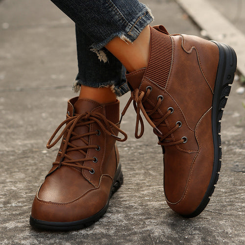 Drune | Damen Schnürstiefel - robuste Stiefeletten mit elastischem Bund und rutschfester Sohle