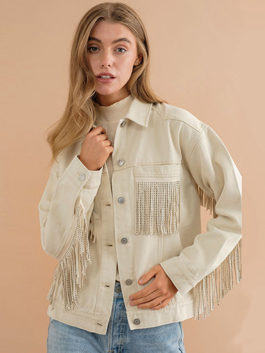 Drune | Fransen-Detail Gefallene Schulter Denimjacke