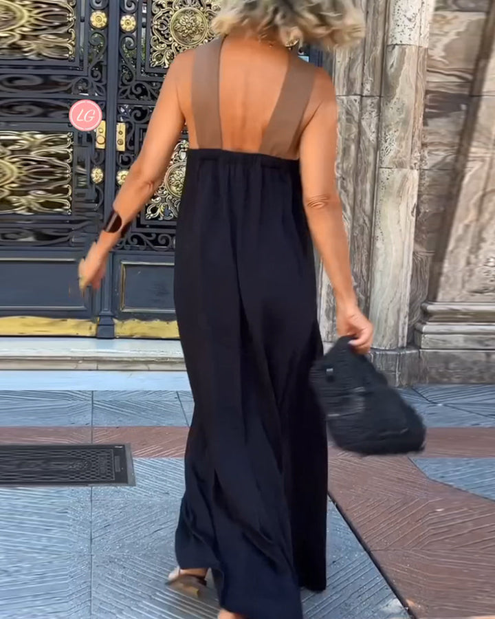 Drune | Kreuzförmig Rückenfreies Elegantes Kleid mit Kontrastfarbe