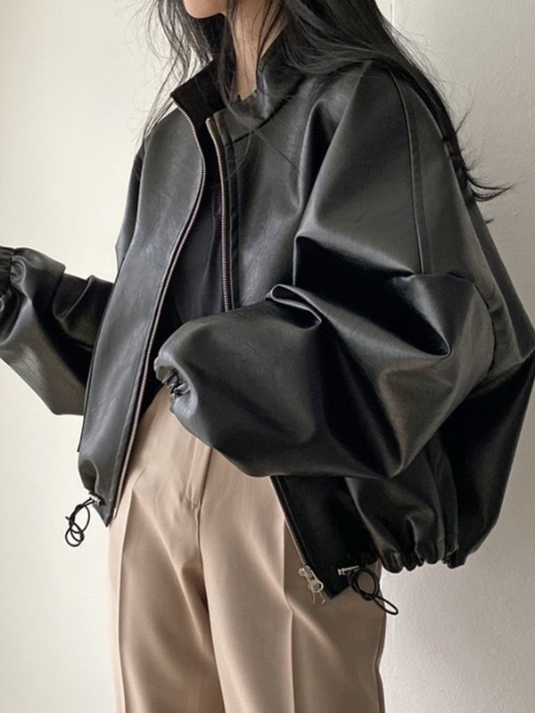 Drune | Schwarze Jacke mit Kordelzug und Kragen