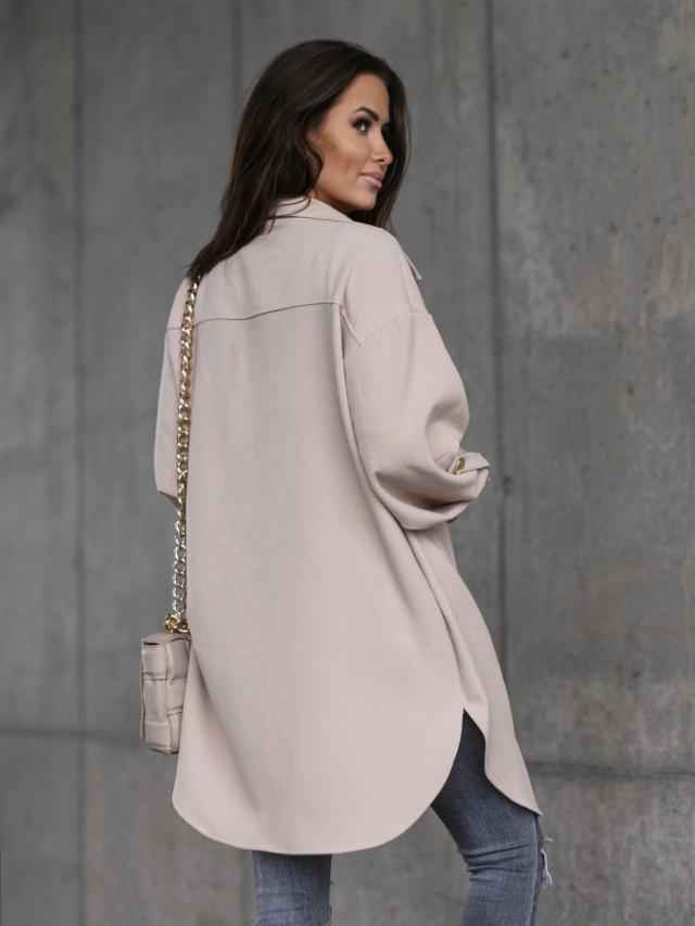 Drune | Comfortable long shirt jacket with buttons, wool collar and lapels