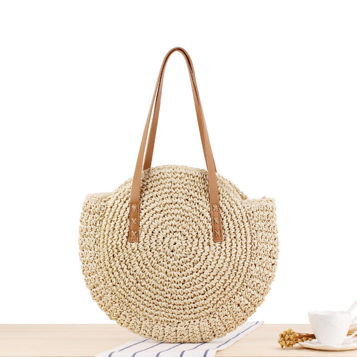 Drune | Schlichte Runde Schultertasche Strohtasche Sommer Strandtaschen