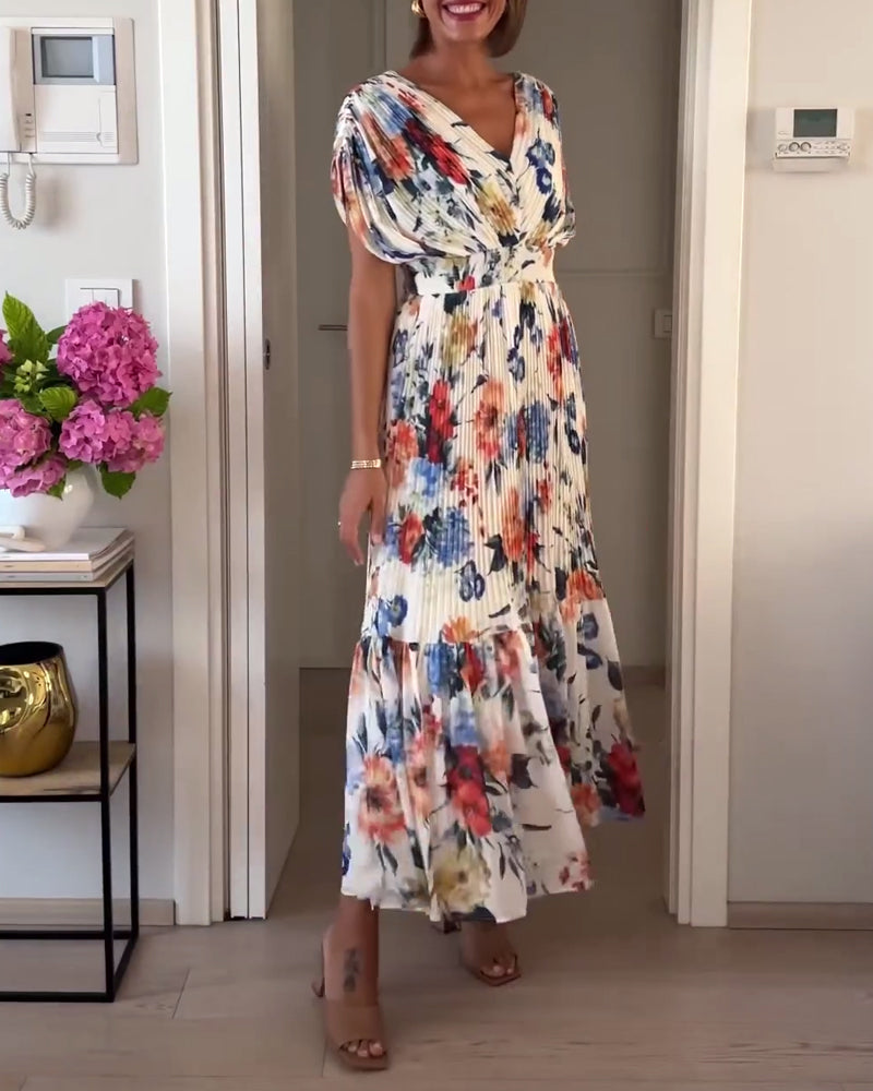 Drune | Schöne Elegante Plissierte Kleid mit Blumenmuster