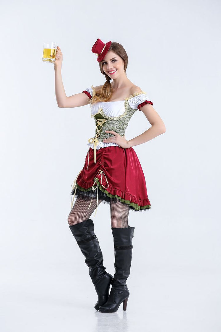 Damen nan authentisches Oktoberfest Madl Kostüm mit Schnürcorsage weiten Trompetenärmeln Drune
