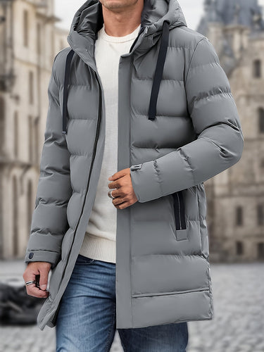 Drune |  Kapuzen Baumwollmaterial Mit Großer Tasche Und Kordelzug Winterjacke Für Herren - Perfekt für Outdoor-Aktivitäten
