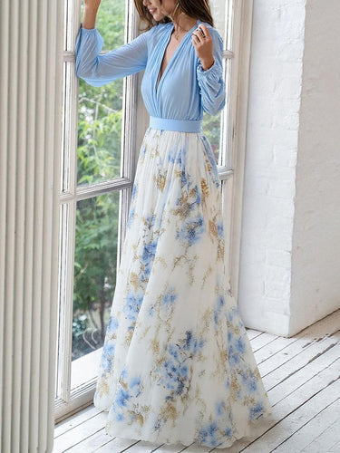 Drune | Glänzendes Floral Print Maxikleid