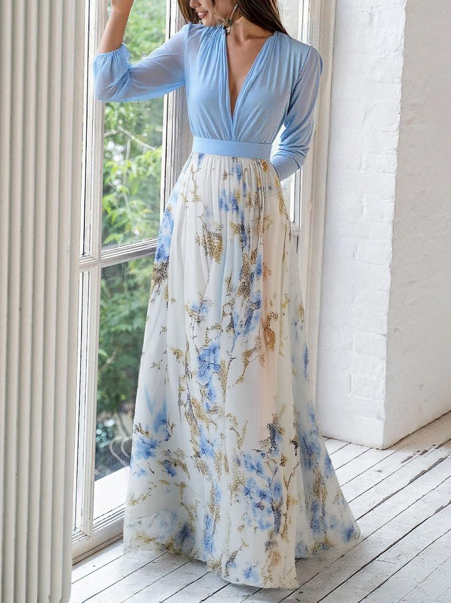 Drune | Glänzendes Floral Print Maxikleid