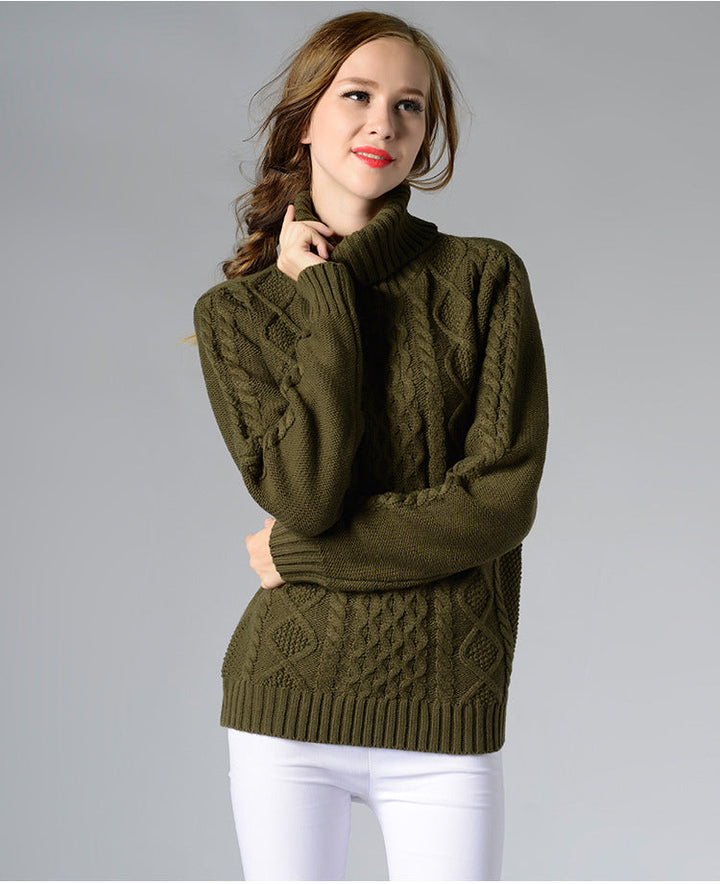 Drune | Damen Rollkragenpullover mit langen Ärmeln und Kabelstrick