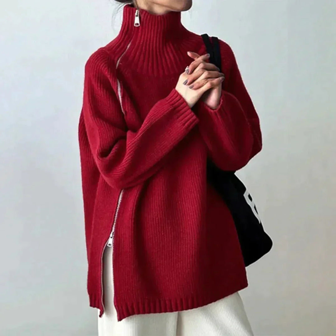 Drune | Einfacher Roter Pullover mit Hohem Kragen