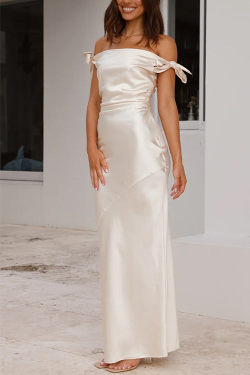 Drune | Rosiedress Schleife Knoten Off-Shoulder Maxi Partykleid