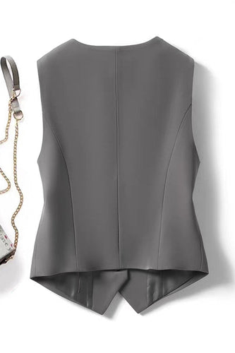 Drune | Rosiedress V Neck Knopfleiste Eingrifftaschen Blazer Weste
