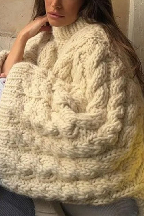 Drune | Rosiedress Rundhals Übergroße Zopfmuster Pullover