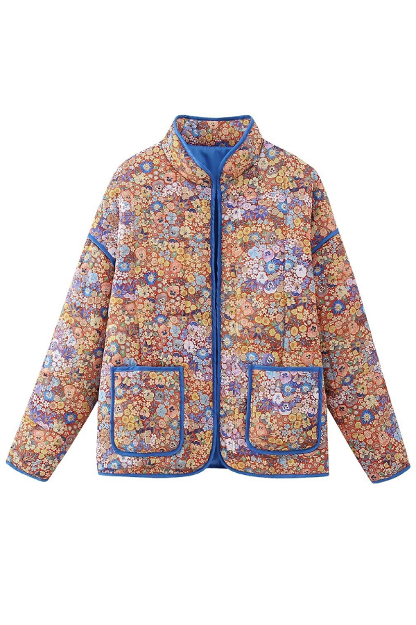 Drune | Colorblock Große Tasche Stehkragen Steppjacke aus Baumwolle