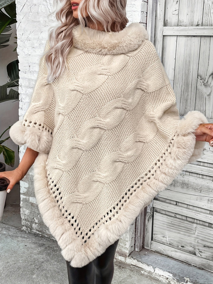 Drune | Poncho mit Kunstpelzrand und Grobstrickmuster Acryl Elegant und Warm
