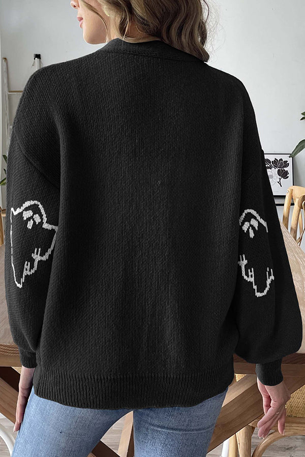 Drune | Halloween-Geist Strickpullover mit Knöpfen
