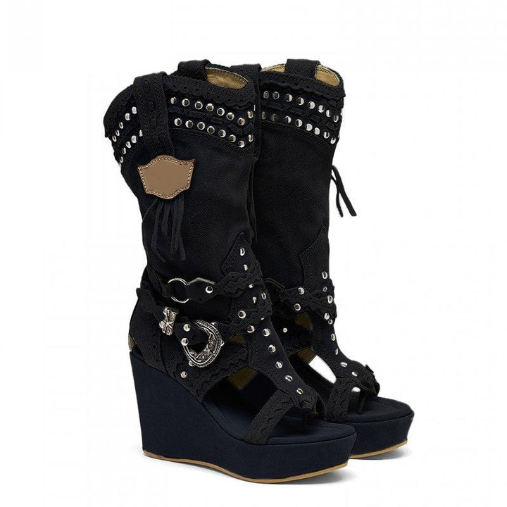 Drune | Hohe Absätze Durchlöcherte Damen Coole Stiefel