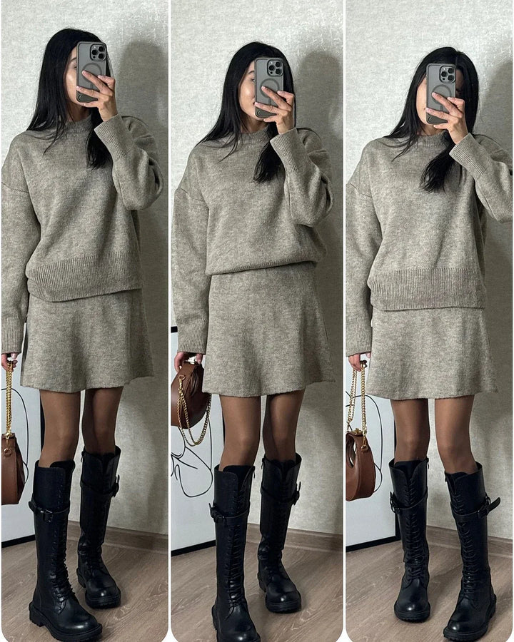 Drune | Strick Zweiteiler - Überdimensional Pullover & Minirock - Herbst Outfit