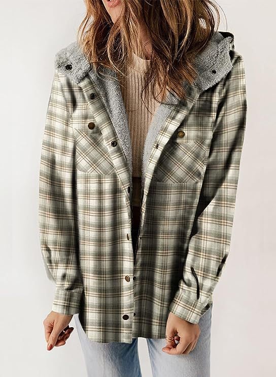 Drune | Plaid Jacke Langarm Schnalle Wolle mit Kapuze