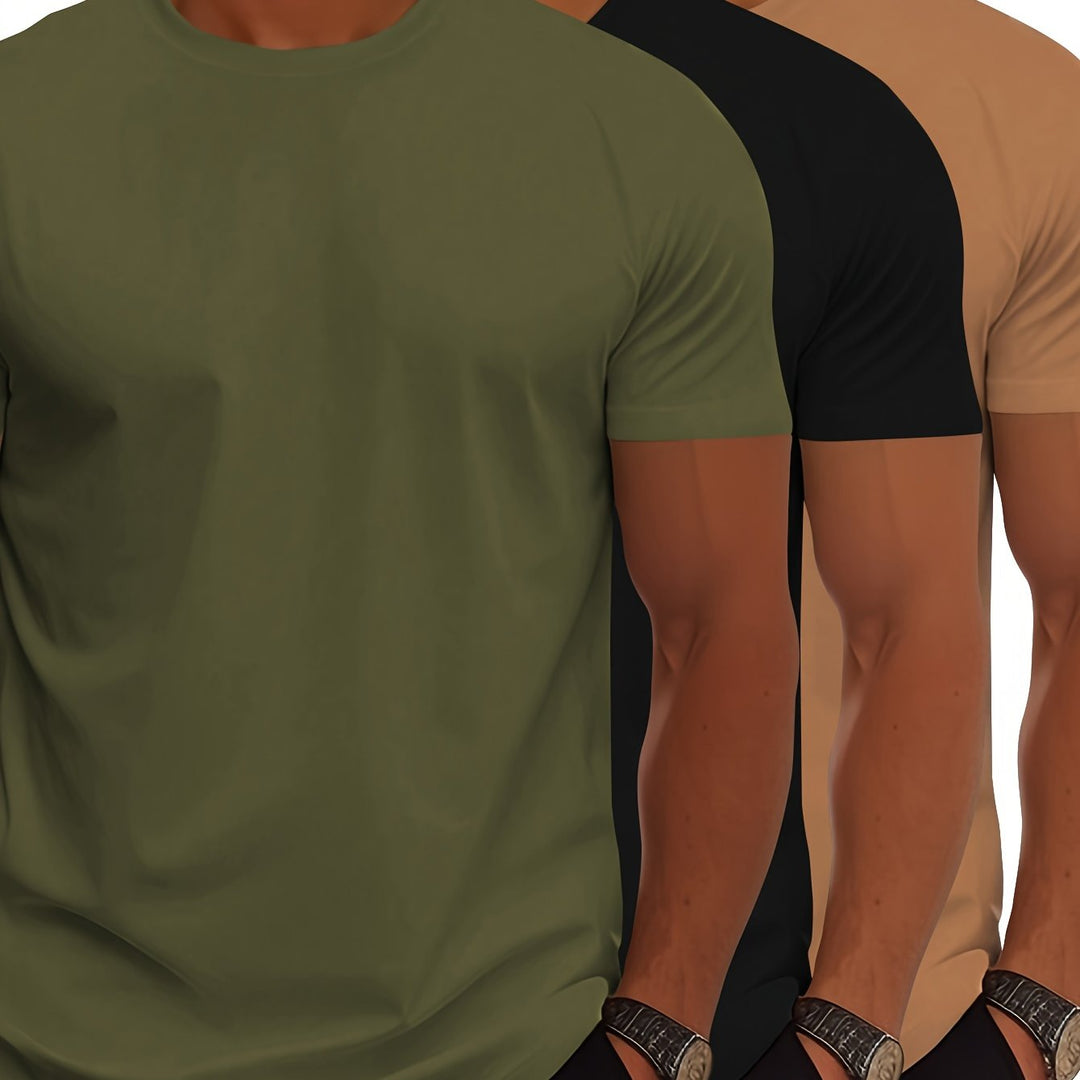 Drune | 3er Pack Herren T-shirts Mit Kurzen Ärmeln, Sommerliche Einfarbige Farbe
