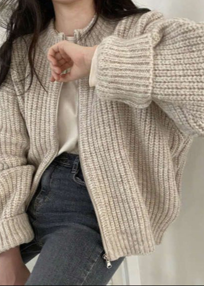 Drune | Reißverschluss Chunky Strickcardigan - Oversized Rippstrickjacke