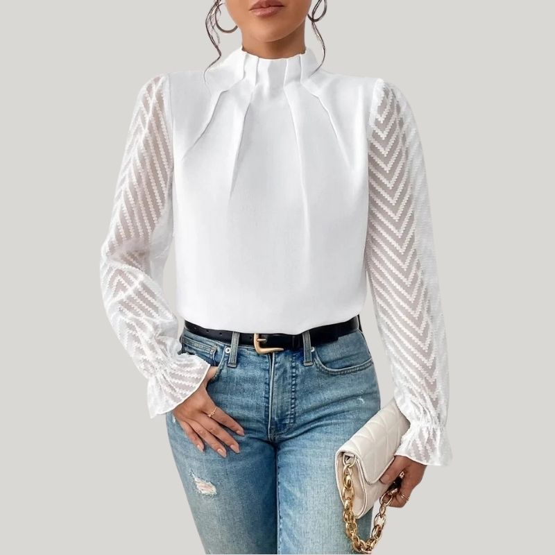 Drune | Bluse mit Hohem Kragen und Transparenten Puffärmeln