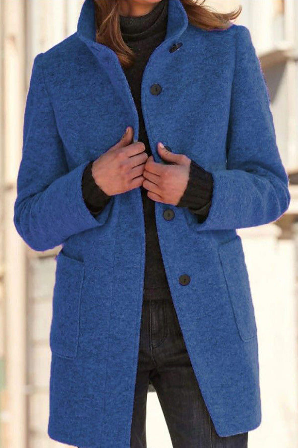 Drune | Unifarbene Knopf Stehkragen Wolljacke