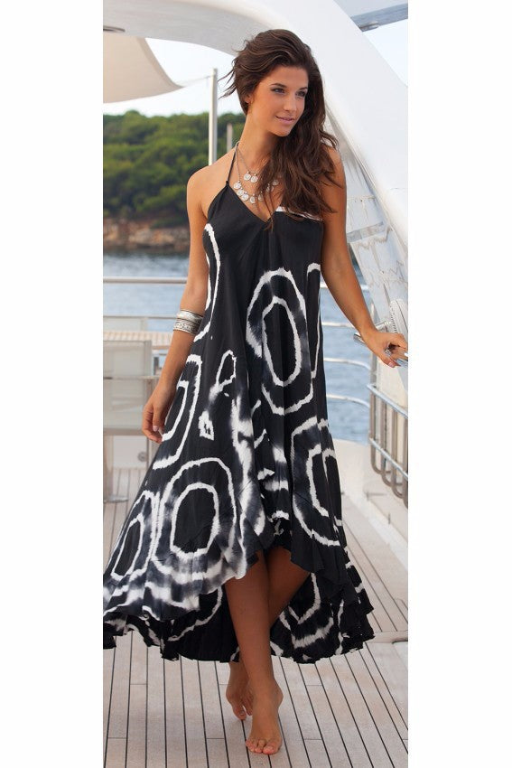 Damen Maxikleid mit asymmetrischem Saum und trendigem Muster Drune