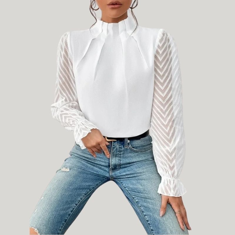 Drune | Bluse mit Hohem Kragen und Transparenten Puffärmeln