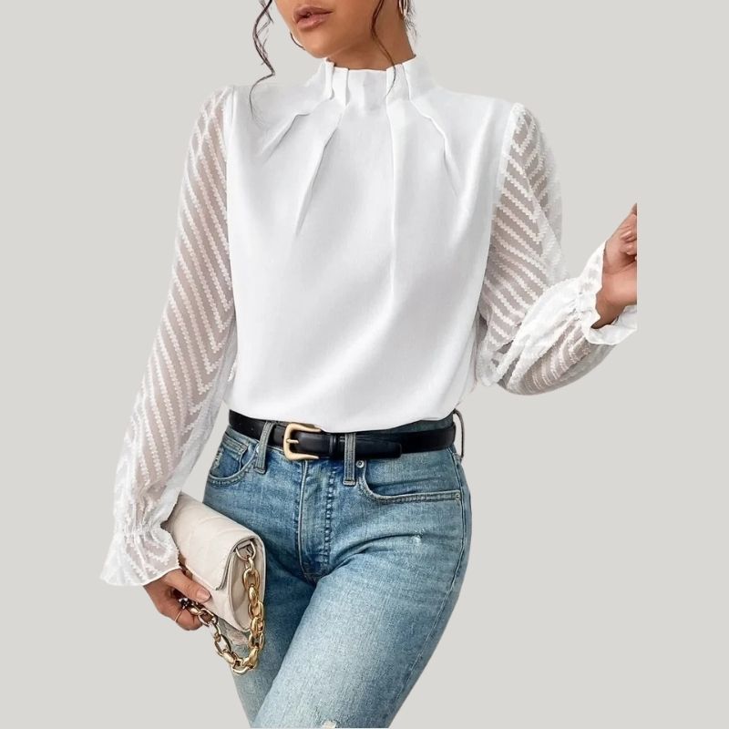 Drune | Bluse mit Hohem Kragen und Transparenten Puffärmeln