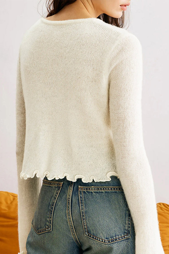 Drune | Slim, floral knit cardigan with ruffles