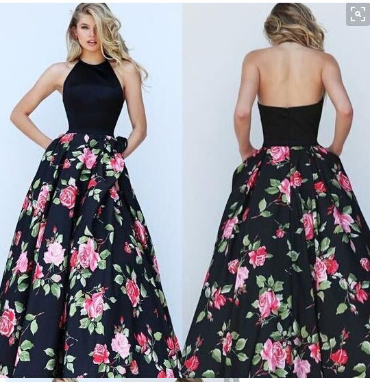 Damen Ballkleid mit elegantem Oberteil und floralem Rock Drune