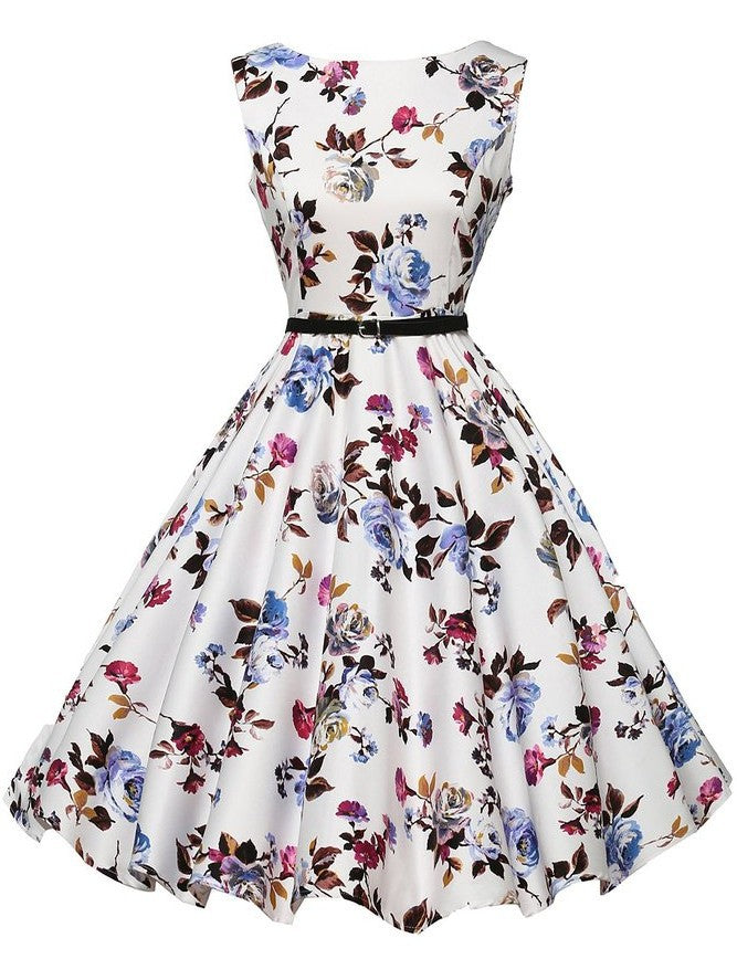 Damen Swingkleid mit floralen Mustern und schwingendem Rock Drune