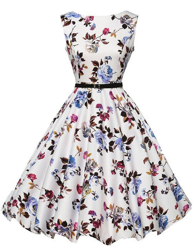 Damen Swingkleid mit floralen Mustern und schwingendem Rock Drune