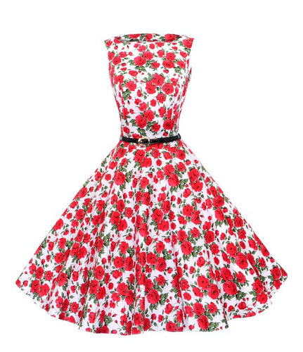 Damen A-Linien Kleid mit floralem Muster und Taillengürtel Drune