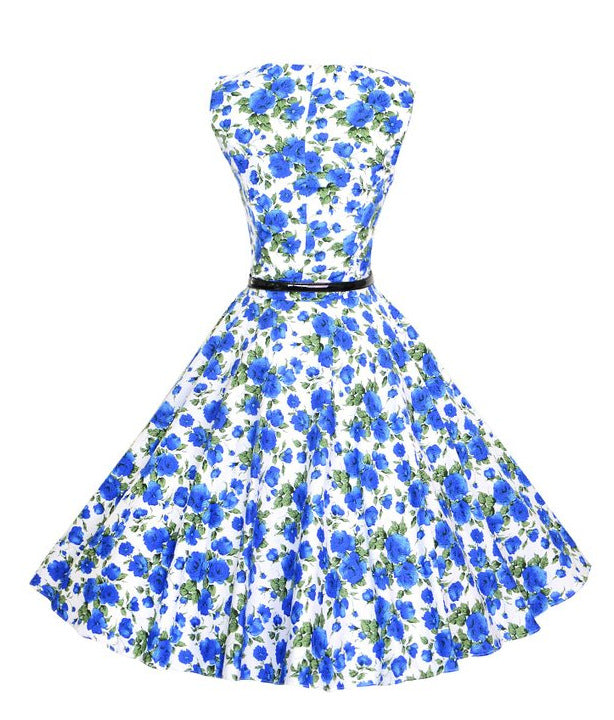 Damen A-Linien Kleid mit floralem Muster und Taillengürtel Drune