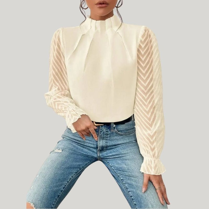 Drune | Bluse mit Hohem Kragen und Transparenten Puffärmeln