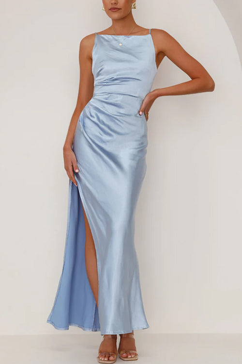 Drune | Rosiedress Rückenfrei Seitenschlitz Maxi Cami Kleid