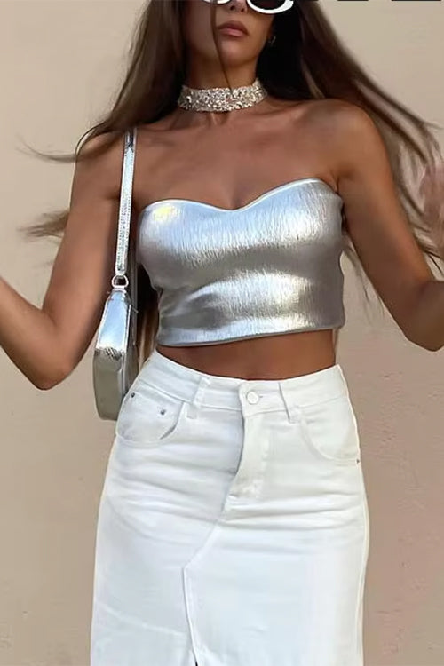 Drune | Rosiedress Bandeau Metallic Crop Tube Top