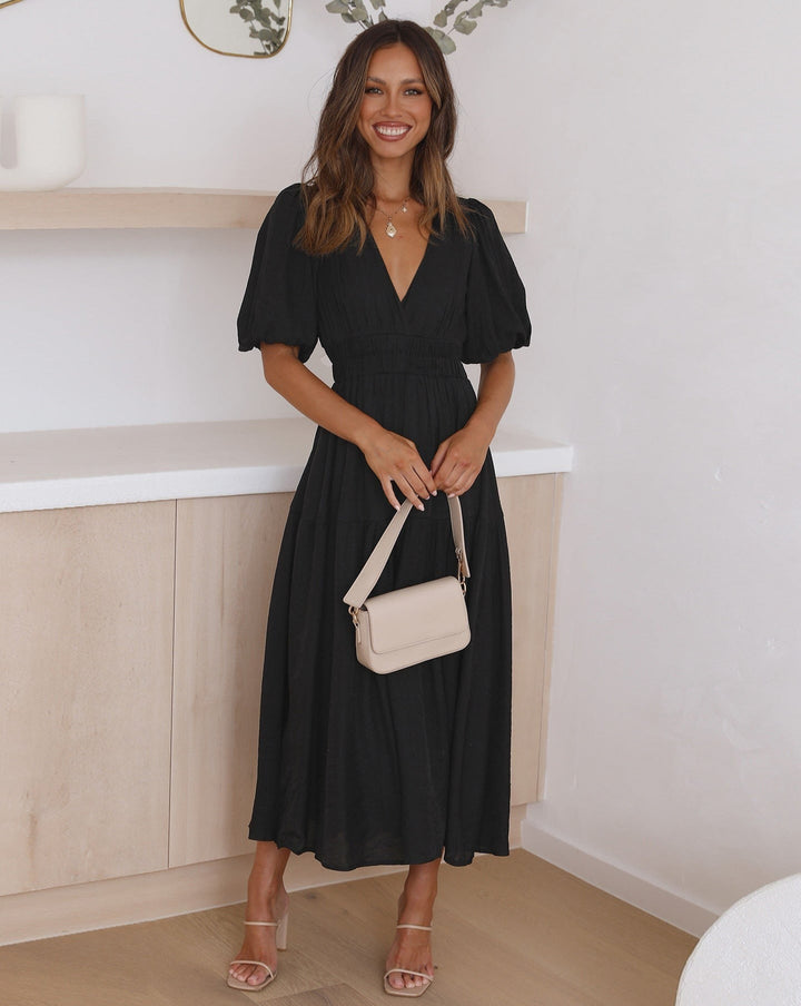 Drune | Elegantes Kleid Mit V-Ausschnitt Und Puffärmeln