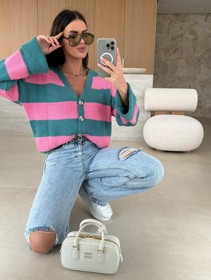 Drune | Cozy, casual striped cardigan with a V-neck