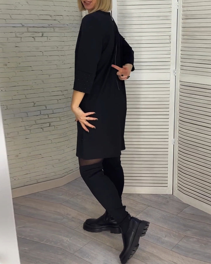 Drune | Kleid mit V-Ausschnitt und Dreiviertelärmeln