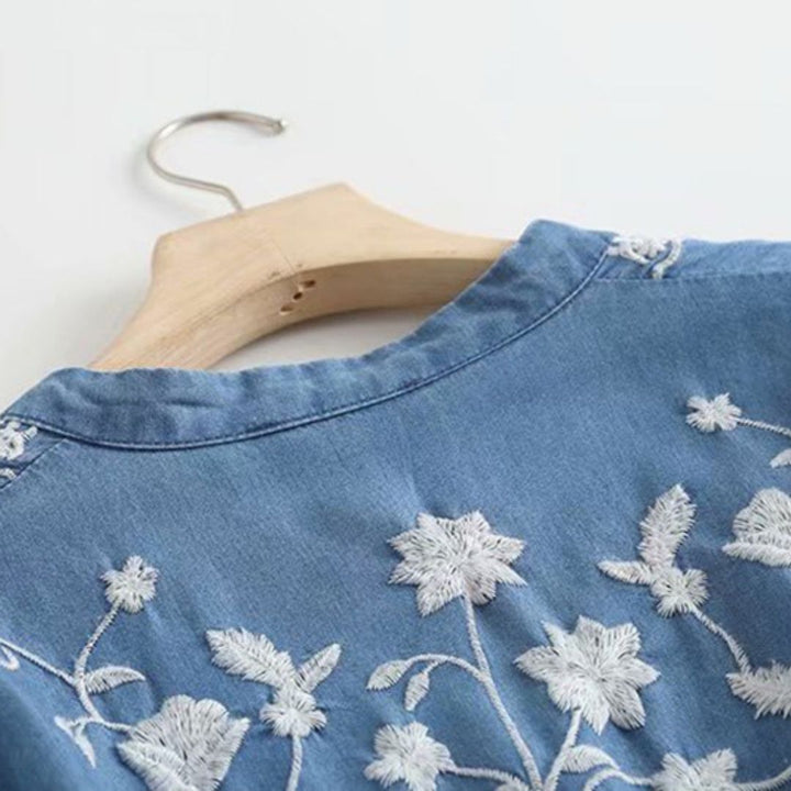 Drune | Bestickte Blumenbluse mit Knopfleiste