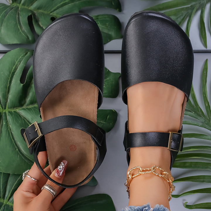 Drune | Retro Damen Slingback Sandalen mit Kork und Geschlossener Spitze