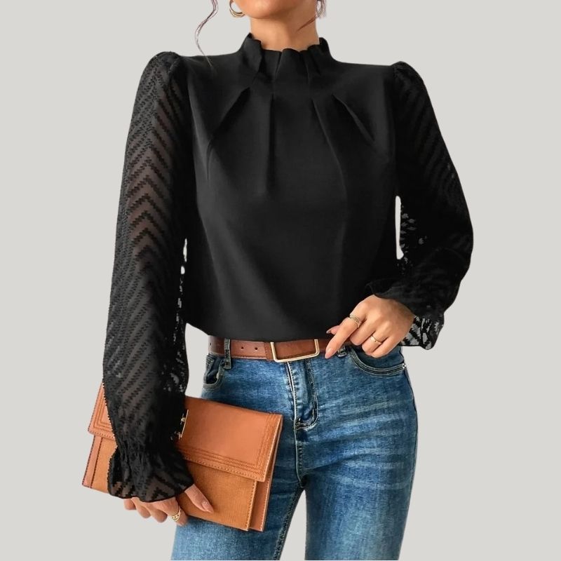 Drune | Bluse mit Hohem Kragen und Transparenten Puffärmeln