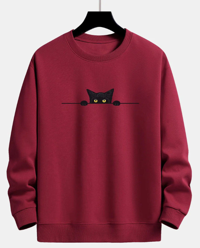 Drune | Relax Fit Sweatshirt Mit Schwarzem Katzenprint