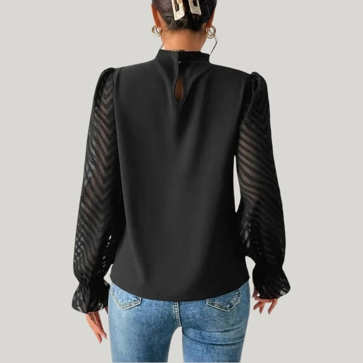 Drune | Bluse mit Hohem Kragen und Transparenten Puffärmeln