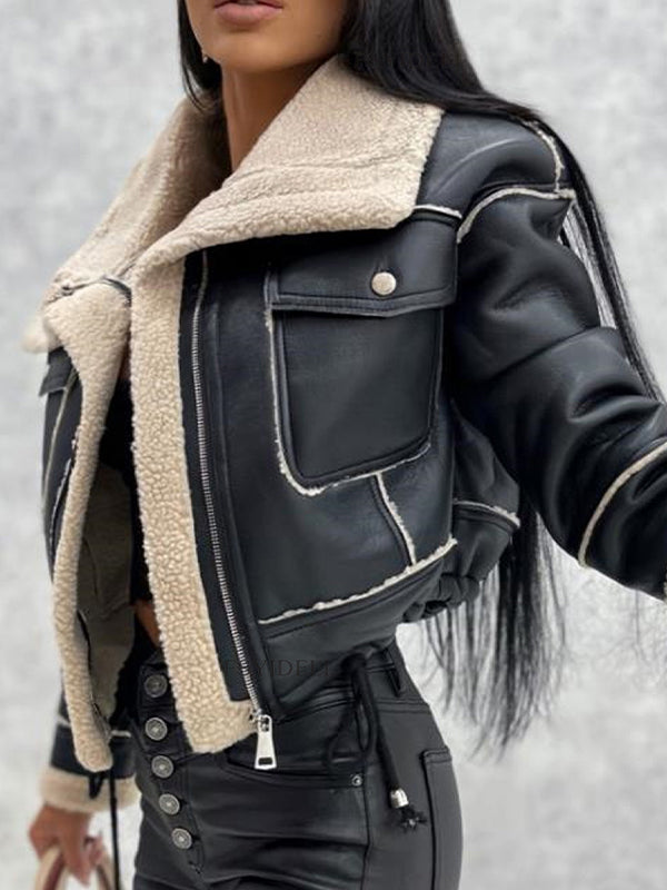 Drune | Farbe Vintage Lammwoll Kurze Reißverschlussjacke