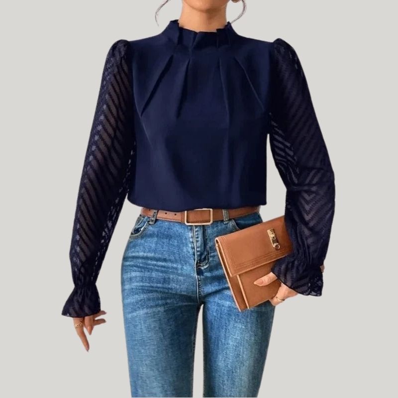 Drune | Bluse mit Hohem Kragen und Transparenten Puffärmeln