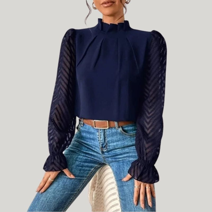 Drune | Bluse mit Hohem Kragen und Transparenten Puffärmeln