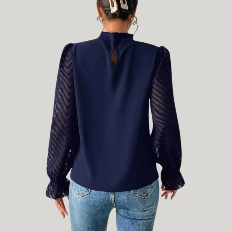 Drune | Bluse mit Hohem Kragen und Transparenten Puffärmeln